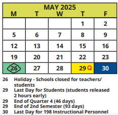 District School Academic Calendar for MT. Vernon Elementary School for May 2025