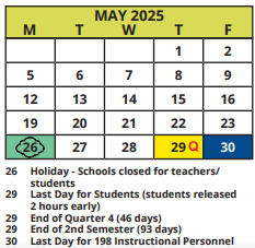 District School Academic Calendar for Highland Lakes Elementary School for May 2025