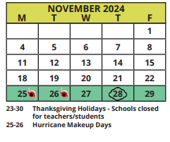District School Academic Calendar for Cypress Woods Elementary School for November 2024