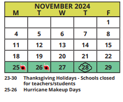 District School Academic Calendar for James B. Sanderlin Elementary for November 2024