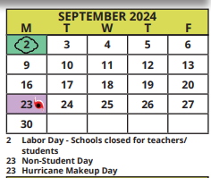 District School Academic Calendar for Cypress Woods Elementary School for September 2024