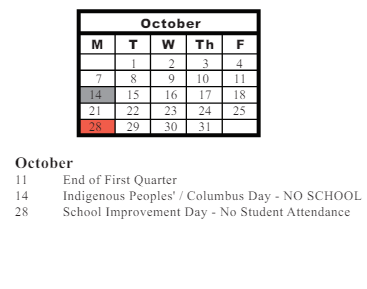 District School Academic Calendar for Grand Prairie Elementary for October 2024