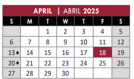 District School Academic Calendar for Itinerant Sp Ed for April 2025