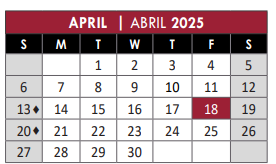 District School Academic Calendar for David Mccall Elementary for April 2025