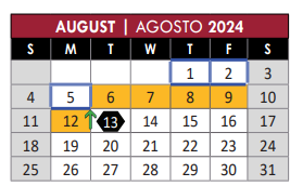 District School Academic Calendar for Hospital/homebound for August 2024