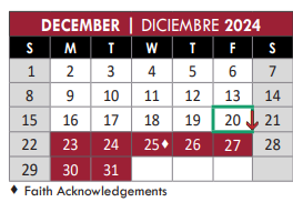District School Academic Calendar for Pearson Early Childhood for December 2024