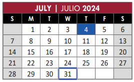 District School Academic Calendar for Elementary Special Programs Center for July 2024