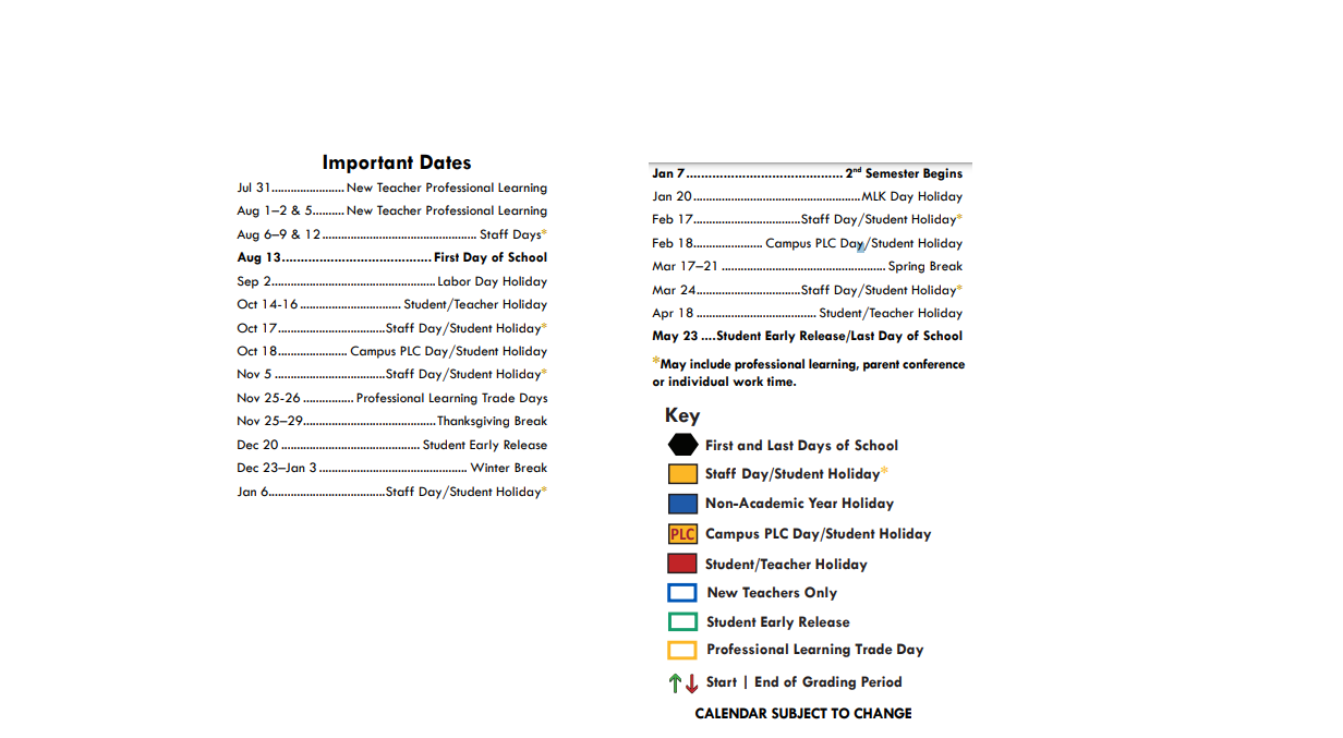 District School Academic Calendar Key for David Mccall Elementary