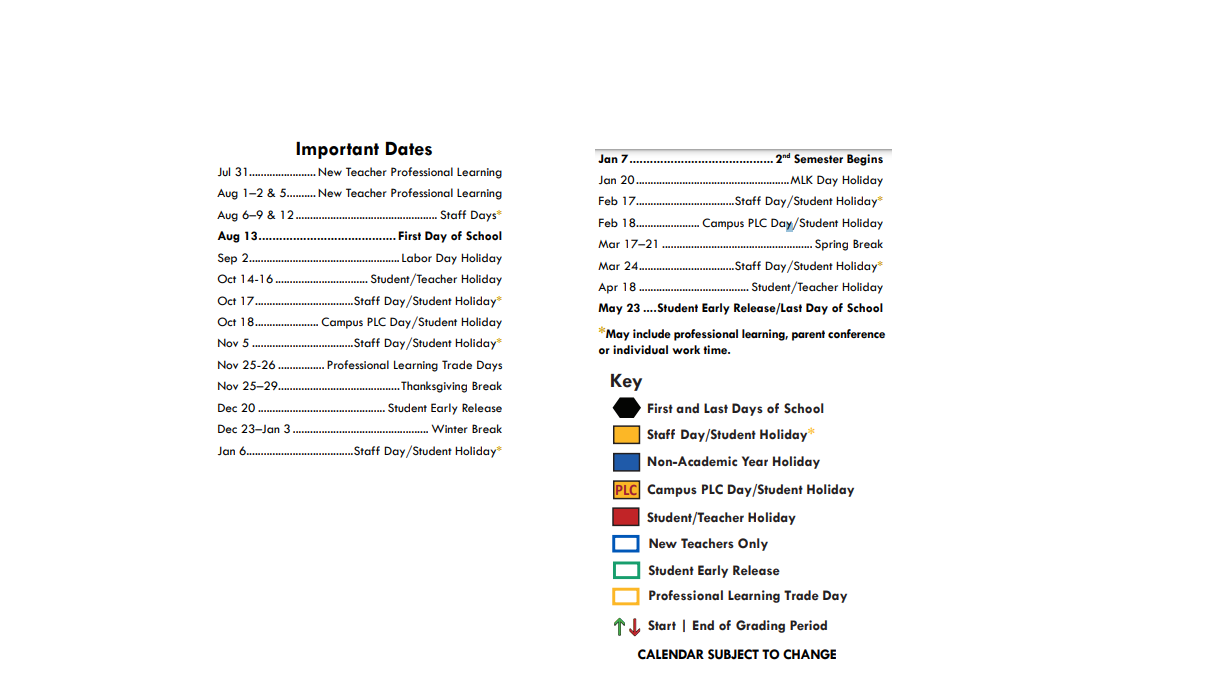 District School Academic Calendar Key for Parker Rd Elementary School