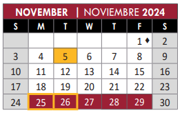 District School Academic Calendar for Even Start Program for November 2024