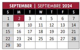 District School Academic Calendar for Even Start Program for September 2024