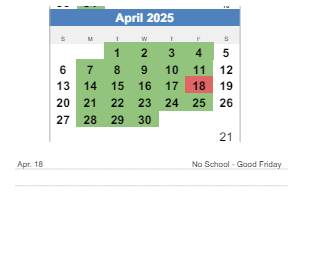 District School Academic Calendar for Webster Elementary School for April 2025