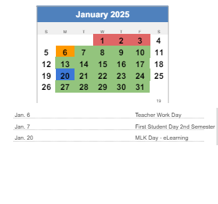 District School Academic Calendar for Webster Elementary School for January 2025