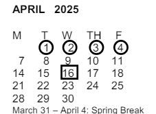 District School Academic Calendar for Marshall (john) Middle for April 2025