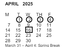 District School Academic Calendar for Lorbeer Middle for April 2025