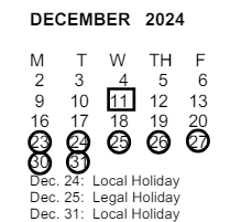 District School Academic Calendar for Decker Elementary for December 2024