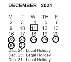 District School Academic Calendar for Montvue Elementary for December 2024