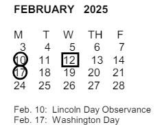 District School Academic Calendar for San Antonio Elementary for February 2025