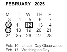 District School Academic Calendar for Roosevelt Elementary for February 2025