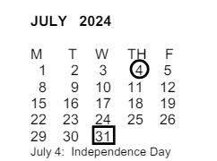District School Academic Calendar for Arroyo Elementary for July 2024