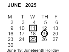 District School Academic Calendar for Alcott Elementary for June 2025
