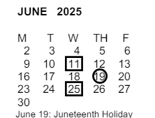 District School Academic Calendar for Madison Elementary for June 2025