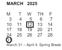 District School Academic Calendar for San Antonio Elementary for March 2025