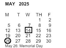 District School Academic Calendar for Pomona Alternative (pas) for May 2025