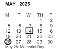 District School Academic Calendar for Pomona Community Day for May 2025