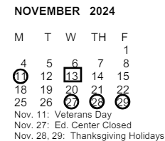 District School Academic Calendar for San Antonio Elementary for November 2024