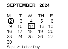 District School Academic Calendar for Kingsley Elementary for September 2024