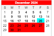 District School Academic Calendar for Paul Saylor Elementary School for December 2024