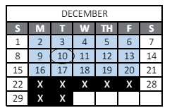 District School Academic Calendar for Peak Alternative Program for December 2024