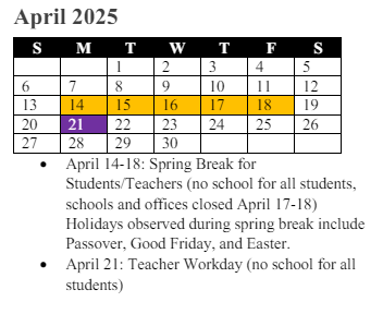 District School Academic Calendar for Sonnie Penn Elementary for April 2025