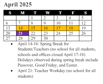 District School Academic Calendar for R. Dean Kilby Elementary for April 2025