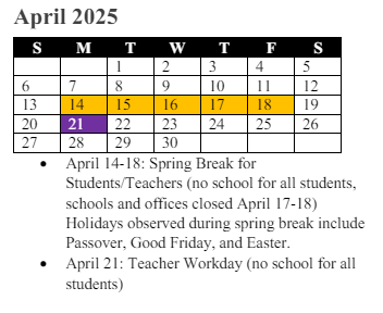 District School Academic Calendar for Rosa Parks Elementary for April 2025