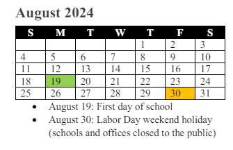 District School Academic Calendar for Old Bridge Elementary for August 2024