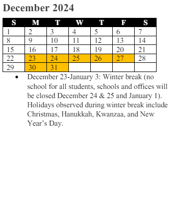 District School Academic Calendar for Featherstone Elementary for December 2024