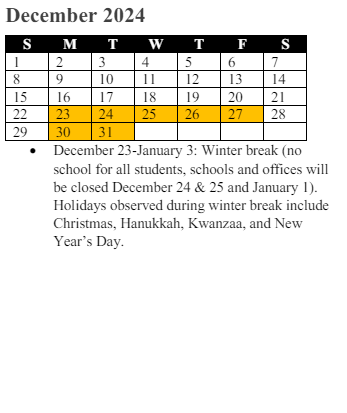 District School Academic Calendar for Freedom High for December 2024