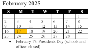 District School Academic Calendar for Sonnie Penn Elementary for February 2025