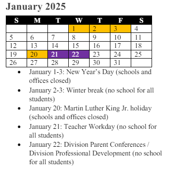 District School Academic Calendar for Bel Air Elementary for January 2025
