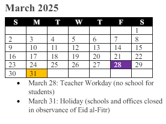 District School Academic Calendar for Leesylvania Elementary for March 2025