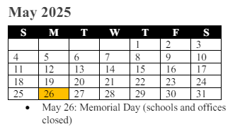 District School Academic Calendar for Bel Air Elementary for May 2025