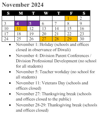 District School Academic Calendar for Antietam Elementary for November 2024