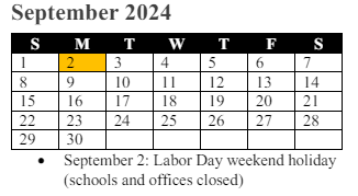 District School Academic Calendar for Dumfries Elementary for September 2024