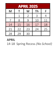 District School Academic Calendar for Gilbert Stuart Middle School for April 2025