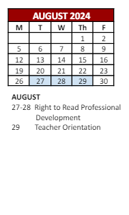 District School Academic Calendar for Academy Of Service for August 2024