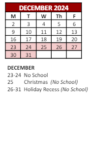 District School Academic Calendar for Mount Pleasant High School for December 2024