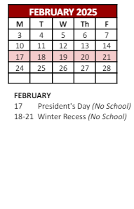 District School Academic Calendar for Gilbert Stuart Middle School for February 2025