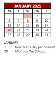 District School Academic Calendar for Gilbert Stuart Middle School for January 2025
